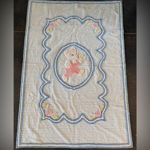 Vintage Chenille Baby Crib Bedspread Blanket Blue Bear Pastel 40"x57"